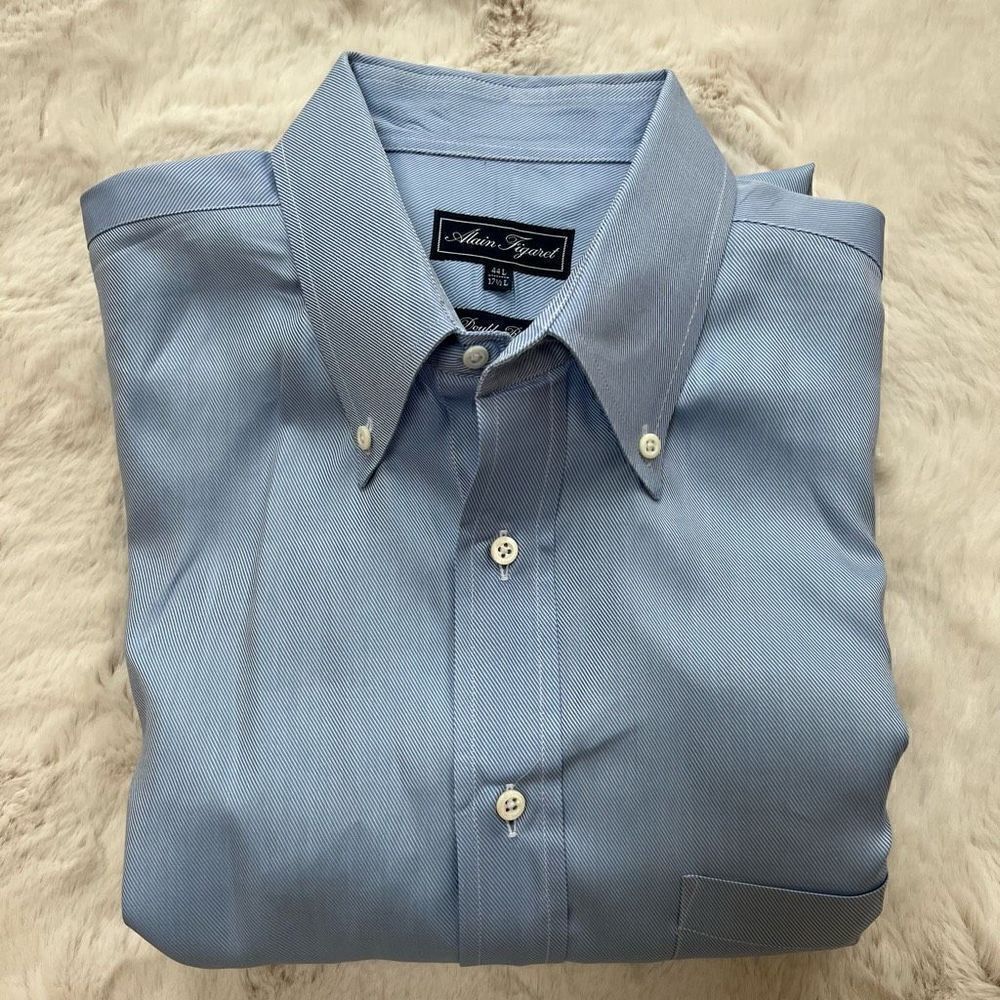 Alain Figaret Paris Dress Shirt Double Retors Cotton Blue size 44 L / 17.5 L